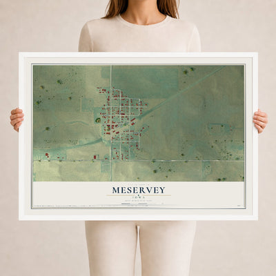 Map of Meservey, Iowa, 24 x 36 inch print in a white wood frame