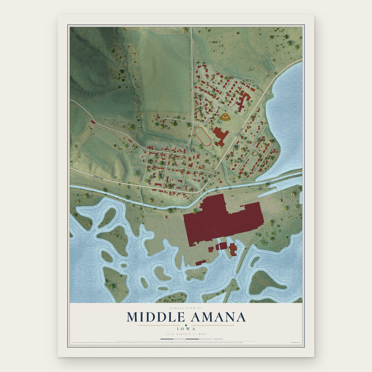 Middle Amana, Iowa map print, the full design