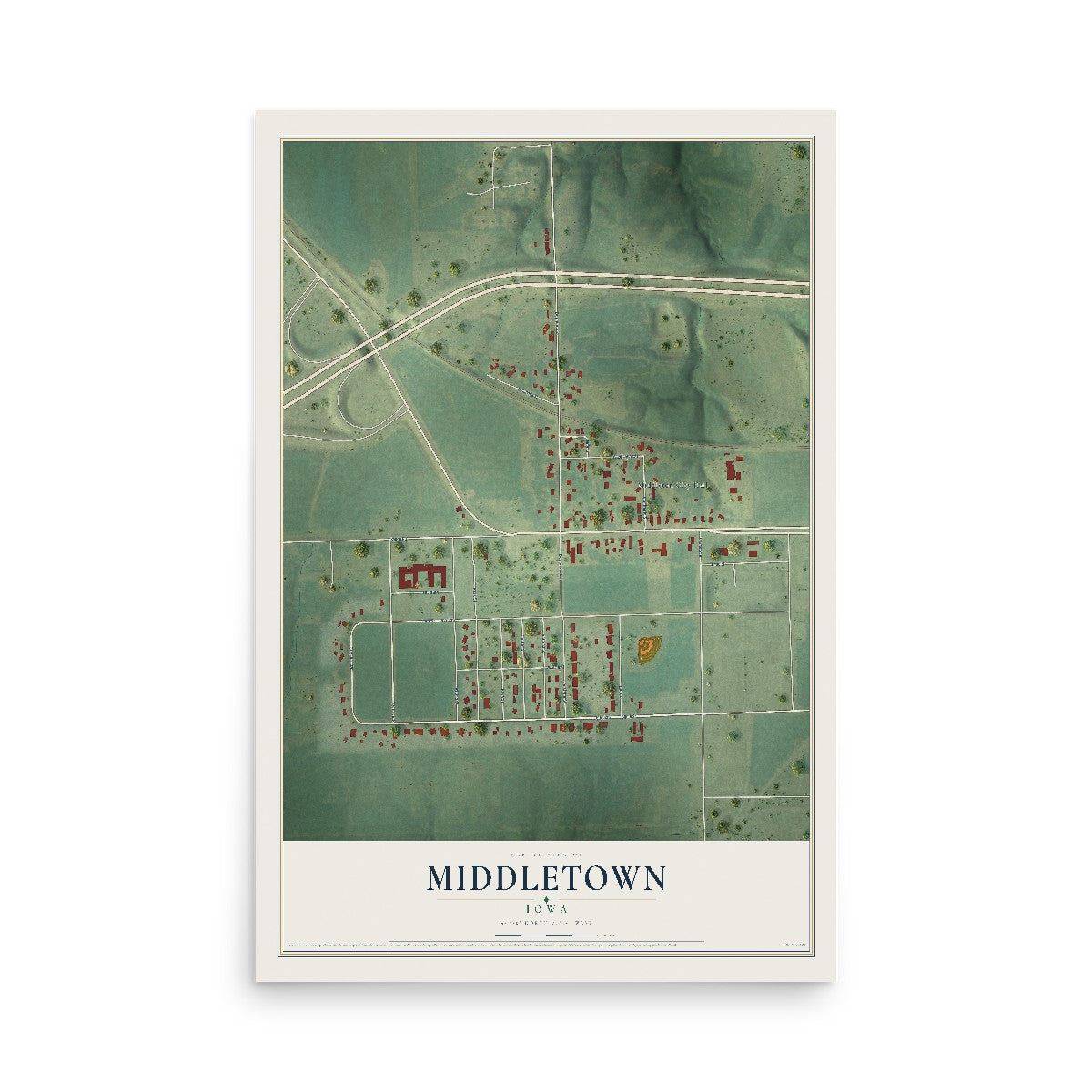 Map of Middletown, Iowa, 12 x 18 inch unframed archival matte print