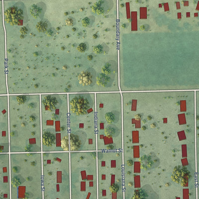 Close-up of the map of Middletown, Iowa print showing street and building detail