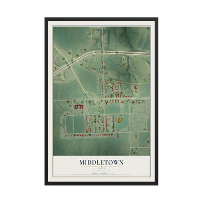 Map of Middletown, Iowa, 12 x 18 inch print in a black wood frame