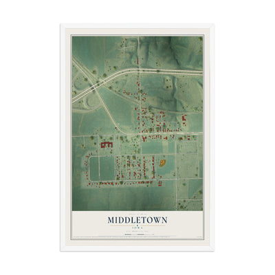 Map of Middletown, Iowa, 12 x 18 inch print in a white wood frame