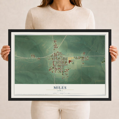 Map of Miles, Iowa, 12 x 18 inch print in a black wood frame