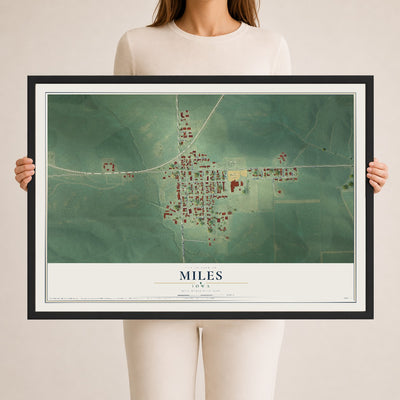 Map of Miles, Iowa, 24 x 36 inch print in a black wood frame