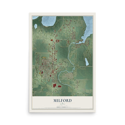 Map of Milford, Iowa, 12 x 18 inch unframed archival matte print