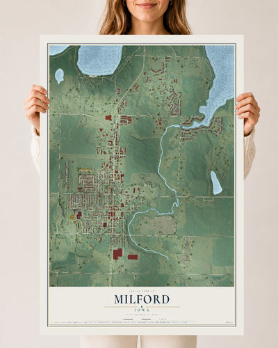 Map of Milford, Iowa, 24 x 36 inch unframed archival matte print