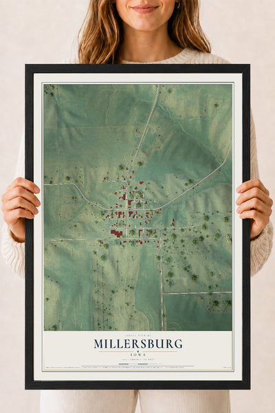 Map of Millersburg, Iowa, 18 x 24 inch print in a black wood frame