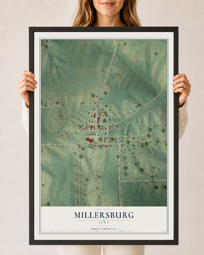 Map of Millersburg, Iowa, 24 x 36 inch print in a black wood frame