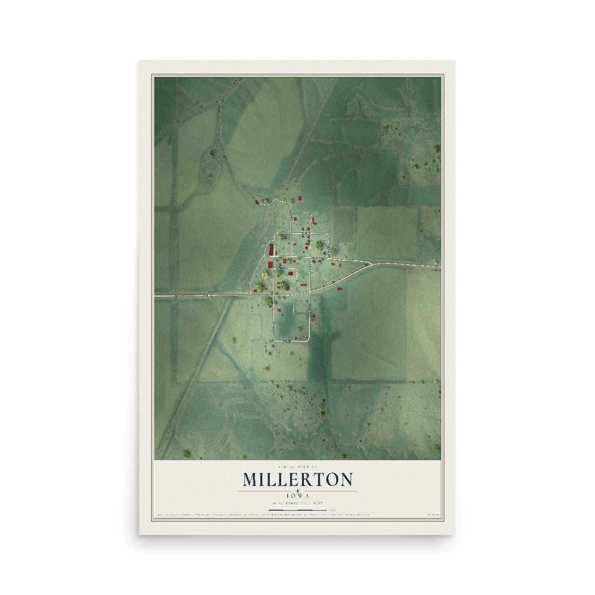 Map of Millerton, Iowa, 12 x 18 inch unframed archival matte print
