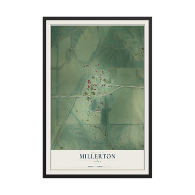 Map of Millerton, Iowa, 12 x 18 inch print in a black wood frame