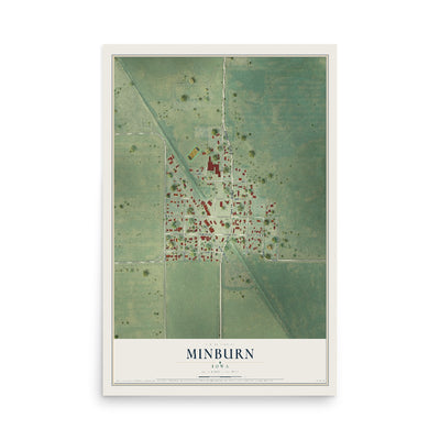 Map of Minburn, Iowa, 12 x 18 inch unframed archival matte print