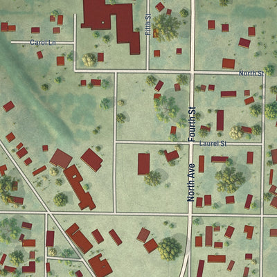 Close-up of the map of Minburn, Iowa print showing street and building detail
