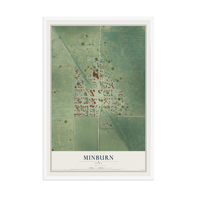 Map of Minburn, Iowa, 12 x 18 inch print in a white wood frame