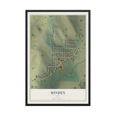 Map of Minden, Iowa, 12 x 18 inch print in a black wood frame
