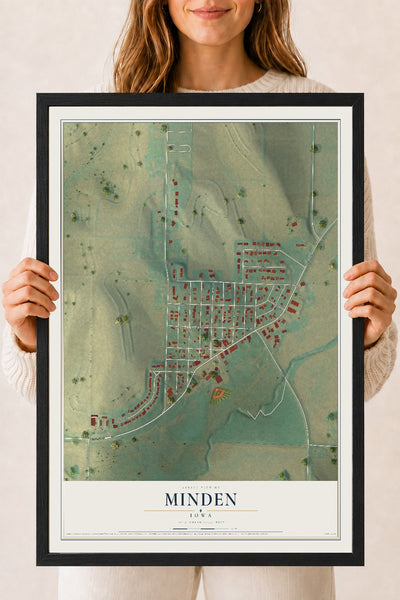 Map of Minden, Iowa, 18 x 24 inch print in a black wood frame