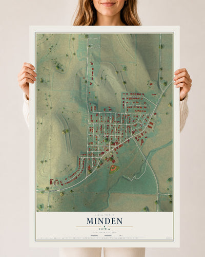 Map of Minden, Iowa, 24 x 36 inch unframed archival matte print
