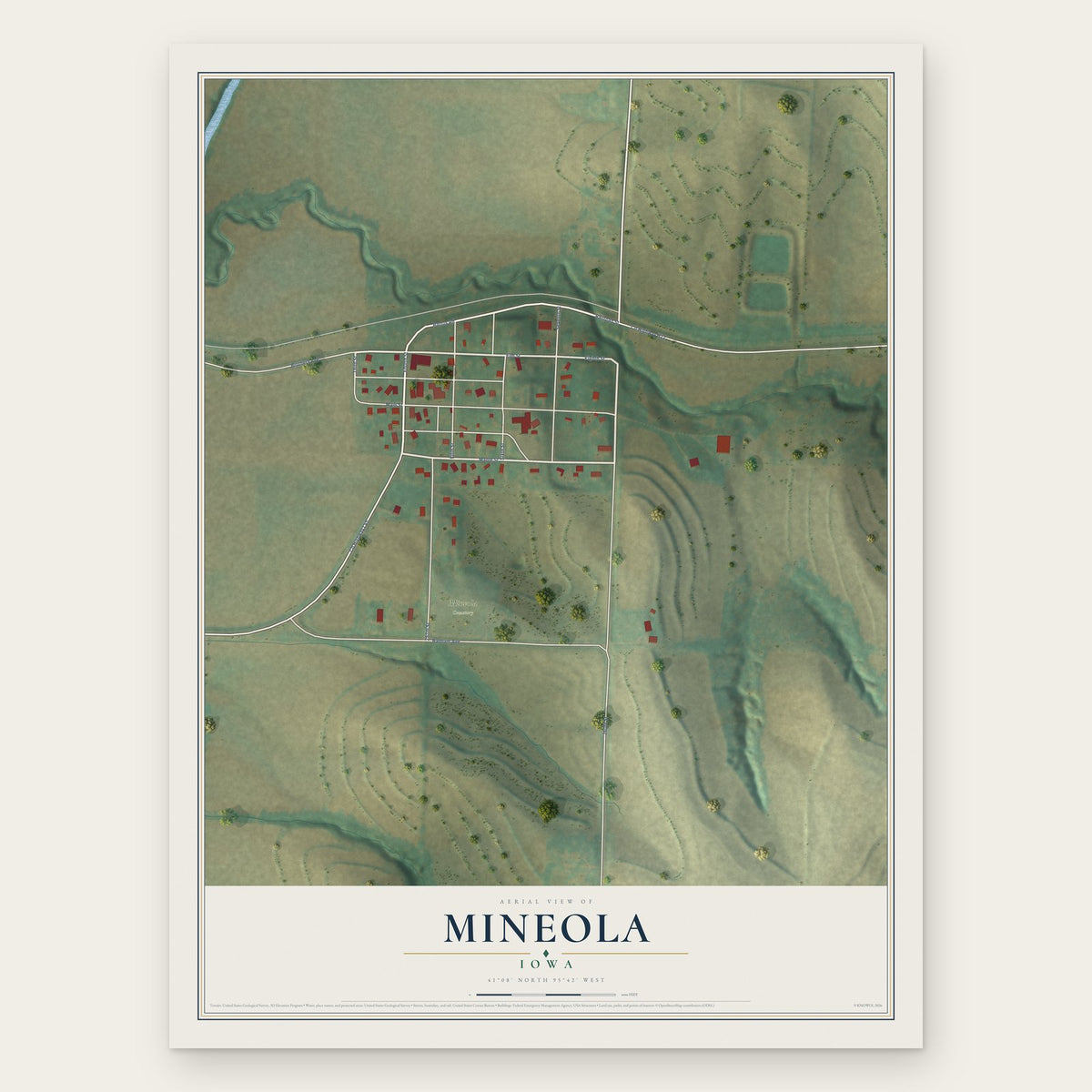 Mineola, Iowa map print, the full design