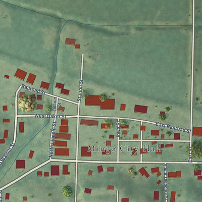 Close-up of the map of Mingo, Iowa print showing street and building detail