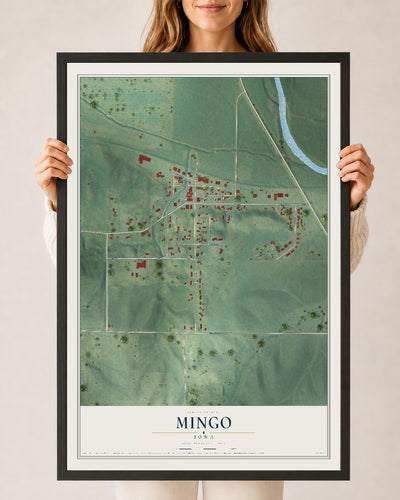 Map of Mingo, Iowa, 24 x 36 inch print in a black wood frame