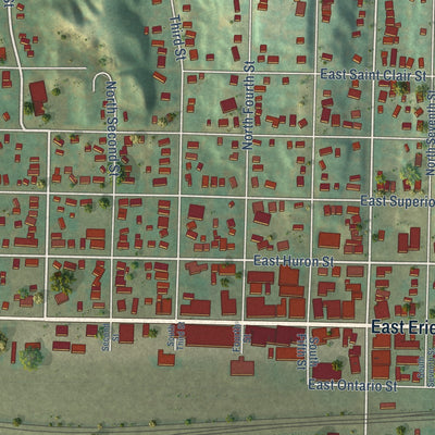 Close-up of the map of Missouri Valley, Iowa print showing street and building detail