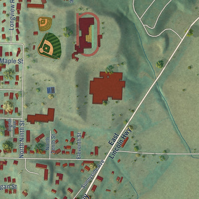 Second close-up of the map of Missouri Valley, Iowa print showing more streets and buildings