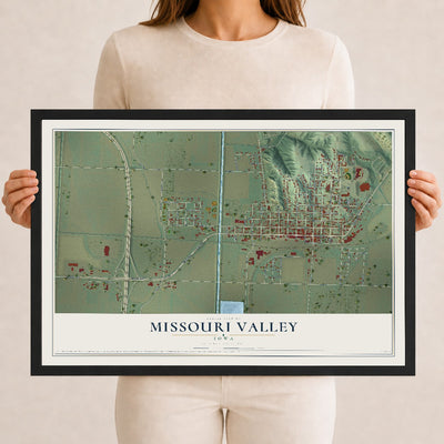 Map of Missouri Valley, Iowa, 12 x 18 inch print in a black wood frame