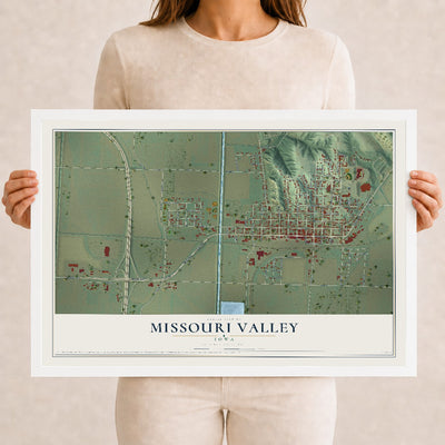Map of Missouri Valley, Iowa, 12 x 18 inch print in a white wood frame