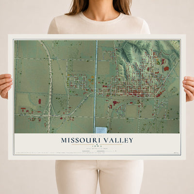 Map of Missouri Valley, Iowa, 18 x 24 inch unframed archival matte print