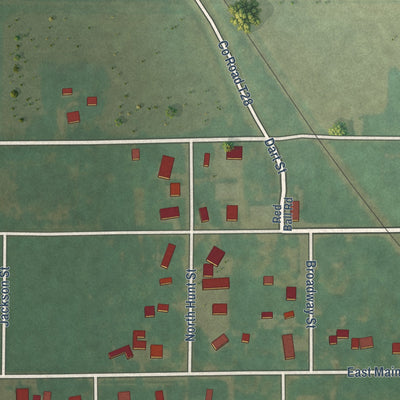 Close-up of the map of Mitchell, Iowa print showing street and building detail