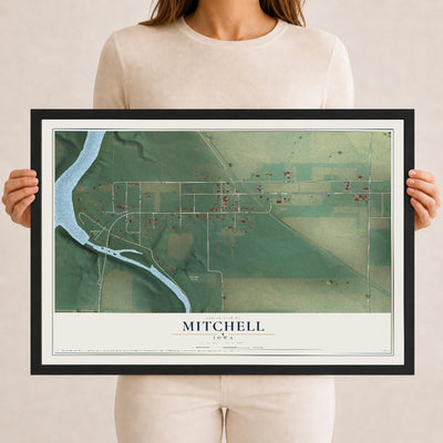 Map of Mitchell, Iowa, 12 x 18 inch print in a black wood frame
