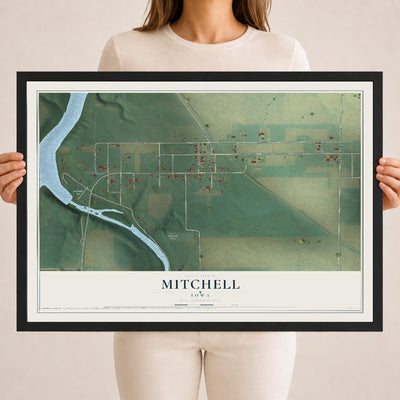 Map of Mitchell, Iowa, 18 x 24 inch print in a black wood frame