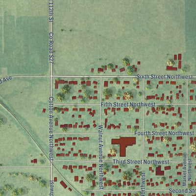 Second close-up of the map of Mitchellville, Iowa print showing more streets and buildings