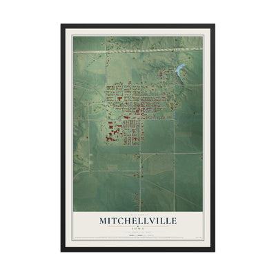 Map of Mitchellville, Iowa, 12 x 18 inch print in a black wood frame
