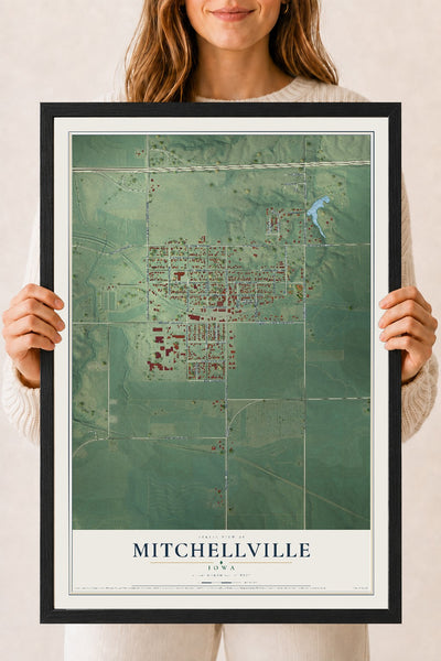 Map of Mitchellville, Iowa, 18 x 24 inch print in a black wood frame