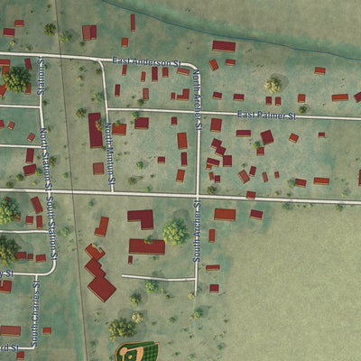 Close-up of the map of Modale, Iowa print showing street and building detail
