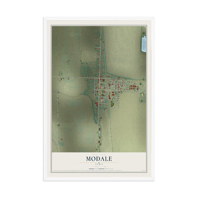 Map of Modale, Iowa, 12 x 18 inch print in a white wood frame