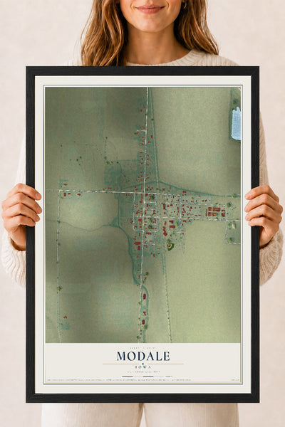 Map of Modale, Iowa, 18 x 24 inch print in a black wood frame