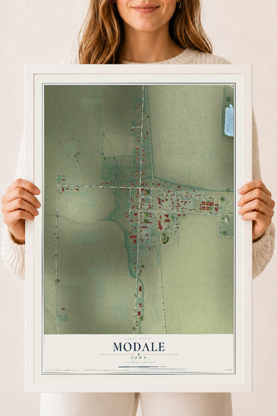 Map of Modale, Iowa, 18 x 24 inch print in a white wood frame