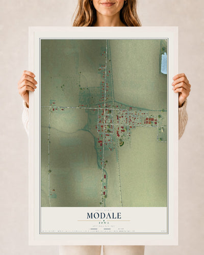 Map of Modale, Iowa, 24 x 36 inch print in a white wood frame