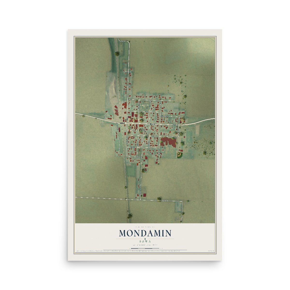 Map of Mondamin, Iowa, 12 x 18 inch unframed archival matte print