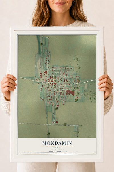 Map of Mondamin, Iowa, 18 x 24 inch print in a white wood frame