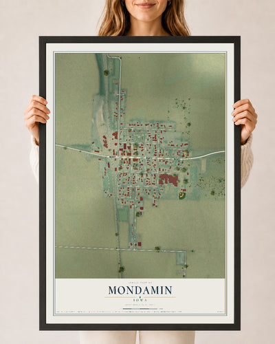 Map of Mondamin, Iowa, 24 x 36 inch print in a black wood frame