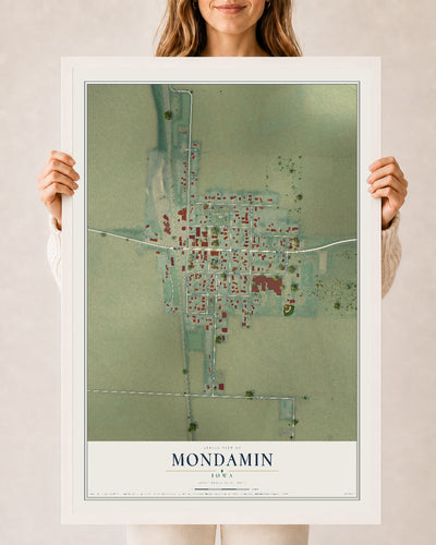 Map of Mondamin, Iowa, 24 x 36 inch print in a white wood frame