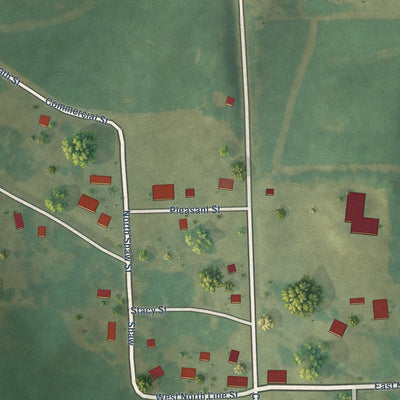 Close-up of the map of Monmouth, Iowa print showing street and building detail