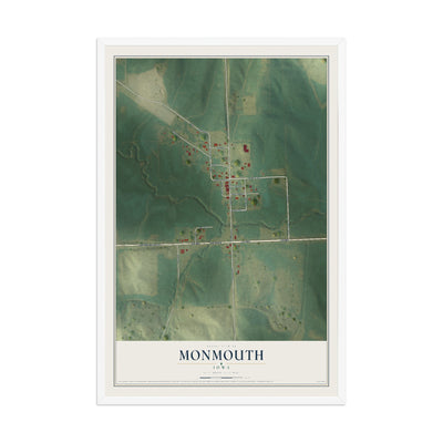 Map of Monmouth, Iowa, 12 x 18 inch print in a white wood frame