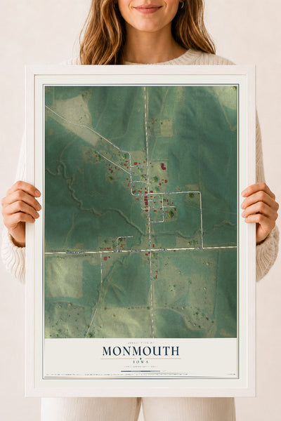 Map of Monmouth, Iowa, 18 x 24 inch print in a white wood frame