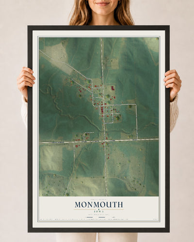 Map of Monmouth, Iowa, 24 x 36 inch print in a black wood frame