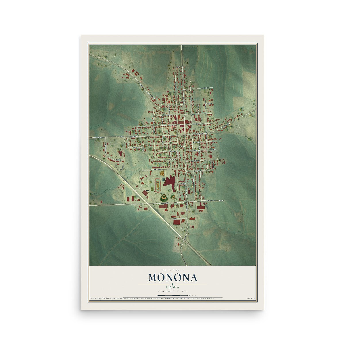 Map of Monona, Iowa, 12 x 18 inch unframed archival matte print