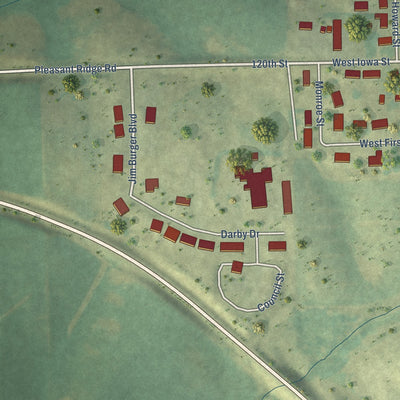 Second close-up of the map of Monona, Iowa print showing more streets and buildings