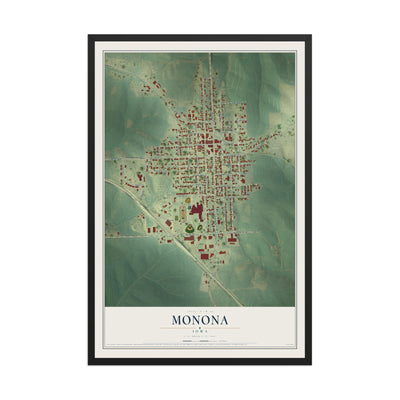 Map of Monona, Iowa, 12 x 18 inch print in a black wood frame
